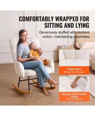 Upholstered Glider Rocking Chair with Teddy Fabric