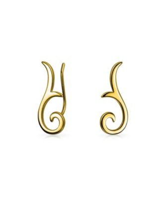 Scroll Design Ear Pin Crawlers Climber Earrings Gold Plated .925 Sterling Silver