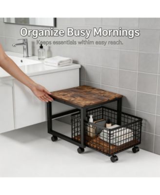 Heavy Duty Rolling Storage Cart with Drawer - Lockable Wheels, for Bathroom, Laundry Room