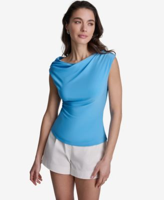 Women's Sleeveless Ruched Boat Neck Top