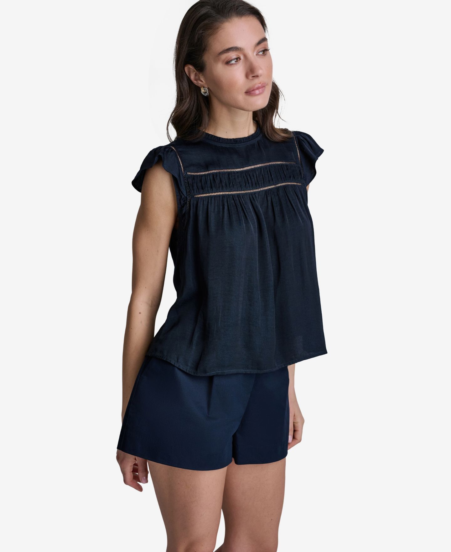 Женская блузка BCBG Flutter-Sleeve Crewneck, цвет: Синий — фото 4