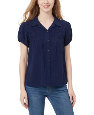Women's Cap-Sleeve Rouched Yoke Top