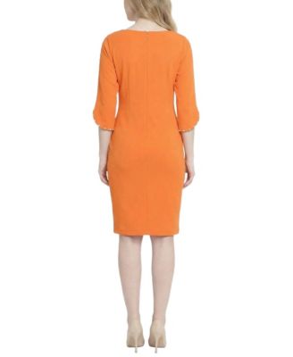 Women's 3/4 Mother of Pearl-Detail Petal-Sleeve Dress