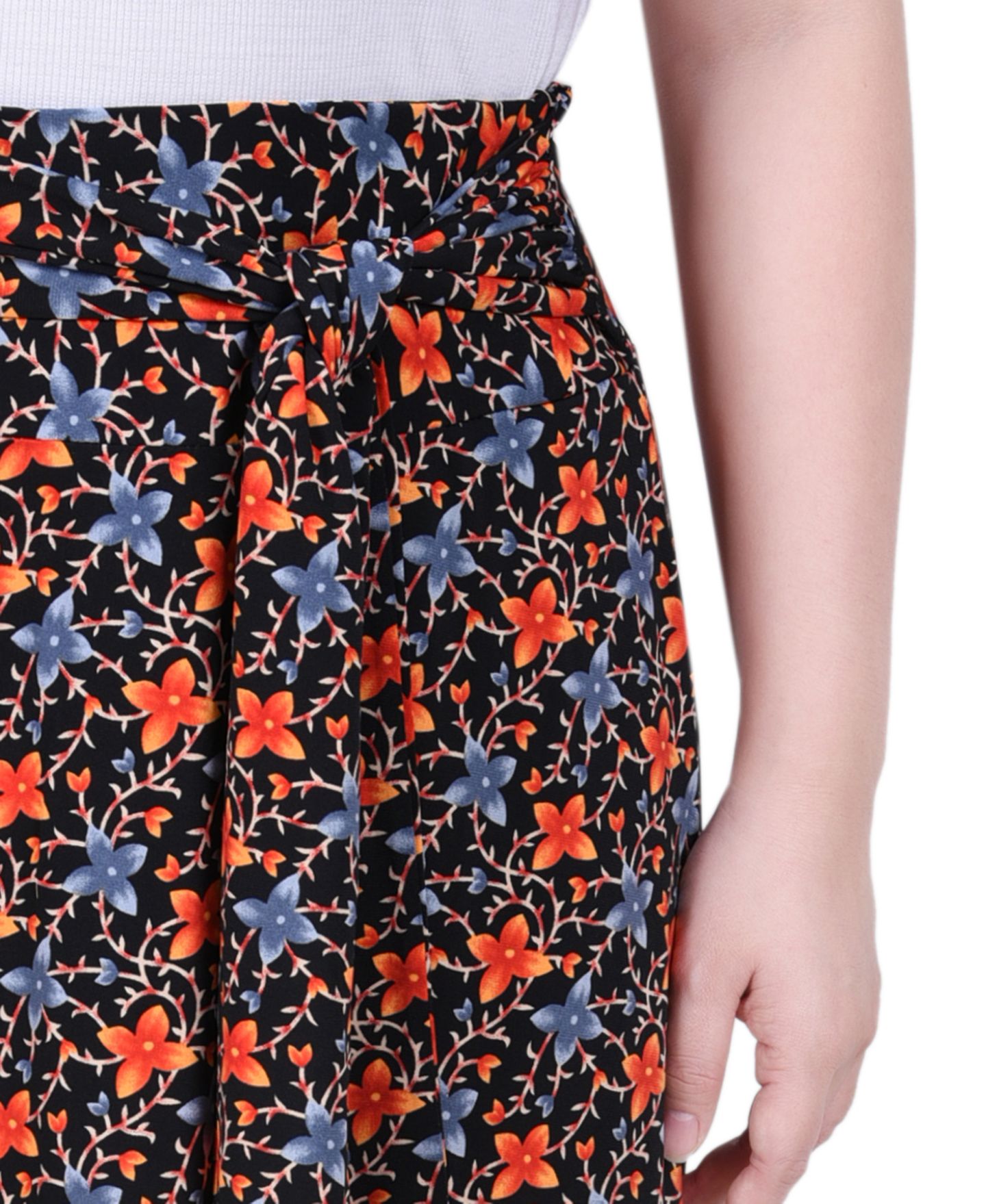 Женская юбка NY Collection Maxi Skirt With Sash Waist Tie, цвет: Чёрный оранжевый с принтом — фото 3