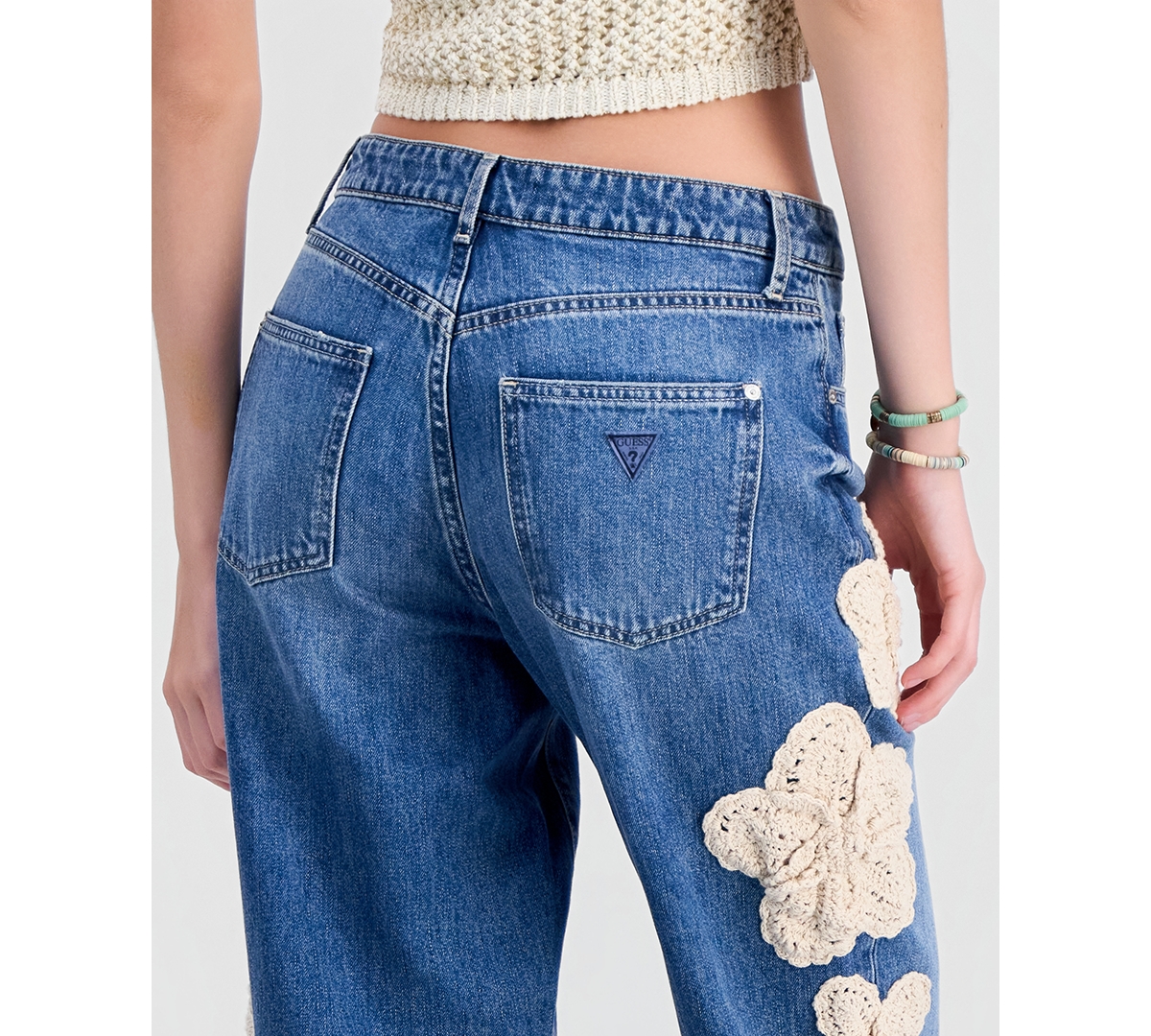 Guess Women's Gaia High Rise Floral Crochet Straight-Leg Jeans