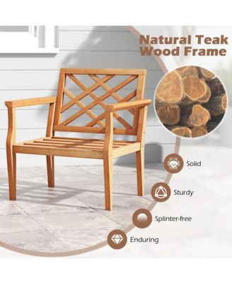 Patio Dinning Chair w/ Cozy Backrest and Armrests Slatted Seat and Solid Legs