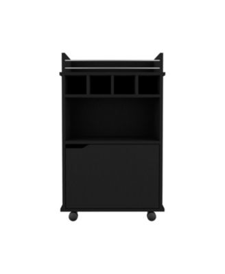 Bar Cart with 2 Open Shelves, 4 Cubbies and Closed Cabinet