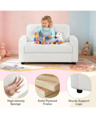 2-Seat Kids Sofa with Teddy Fleece Upholstery and Solid Wood Frame