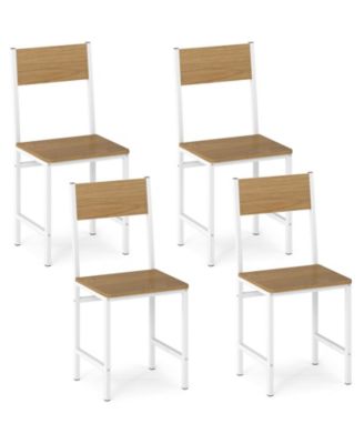 Industrial Dining Chairs Set of 4 with Metal Legs and Slanted Back