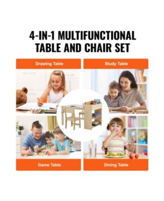 Kids Art Table and 2 Chairs, 2-in-1 Toddler Craft and Play Activity Table, Wood Set