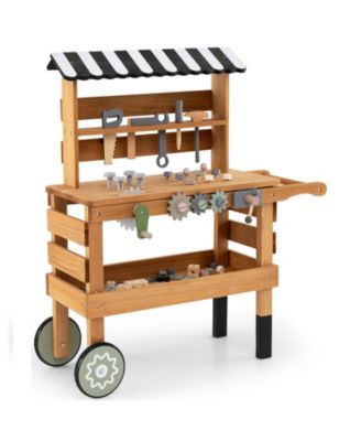 Kids Rolling Tool Cart 2-in-1 Construction Playset Toy
