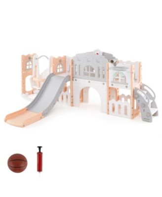 Toddler 10 in 1 Slide Swing Climber Set with Basketball Hoop