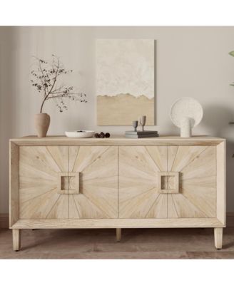 Farmhouse Buffet Sideboard Table - Symmetrical Sunburst Door Design, Wood Storage Cabinet with Adjustable Shelves for Living Room