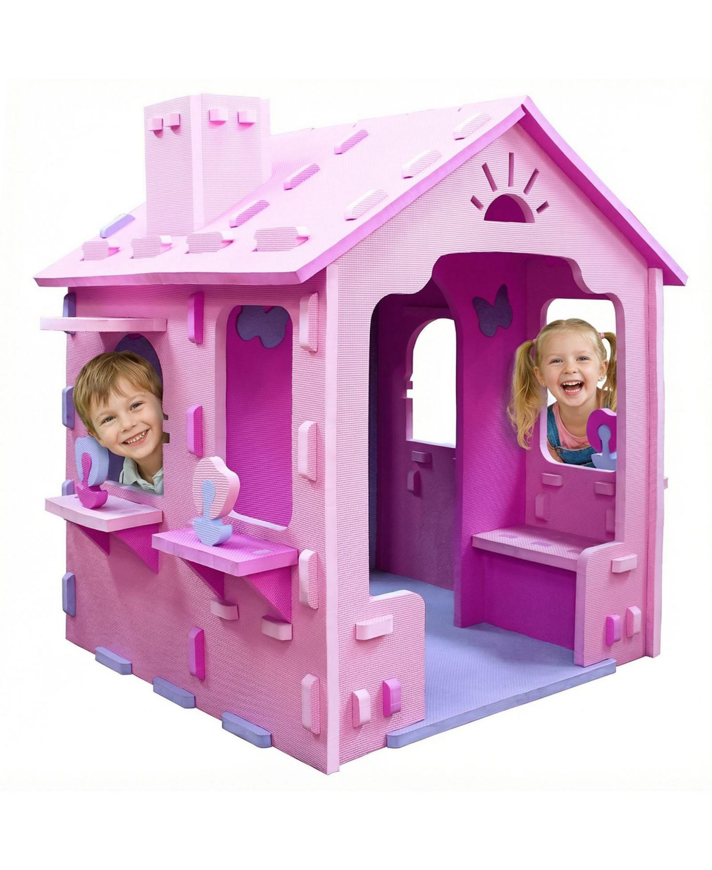 Детская игрушка Slickblue Indoor Cottage Roof and Chimney 1-Piece Playhouse, Ages 18 Months+, цвет: Розовый / Фиолетовый — фото 5