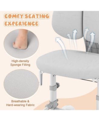 Kids Study Chair with Double Backrest, Adjustable Height and Footrest