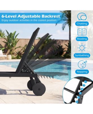 Set of 2 Patio Lounge Chairs with Wheels and 6-Level Adjustable Backrest