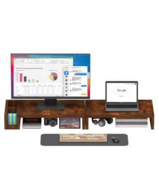 Wood Dual Monitor Stand Riser Desk Organizer Pen Holders
