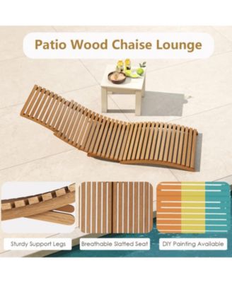 Teak Wood Folding Patio Chaise Lounge with Slatted Seat