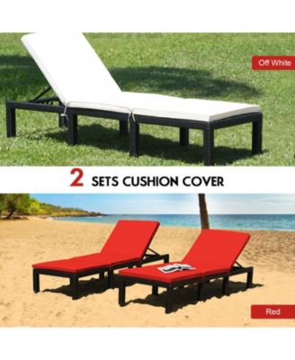 Wicker Sun Lounger with 7-Position Adjustable Backrest and Dual Cushion Covers