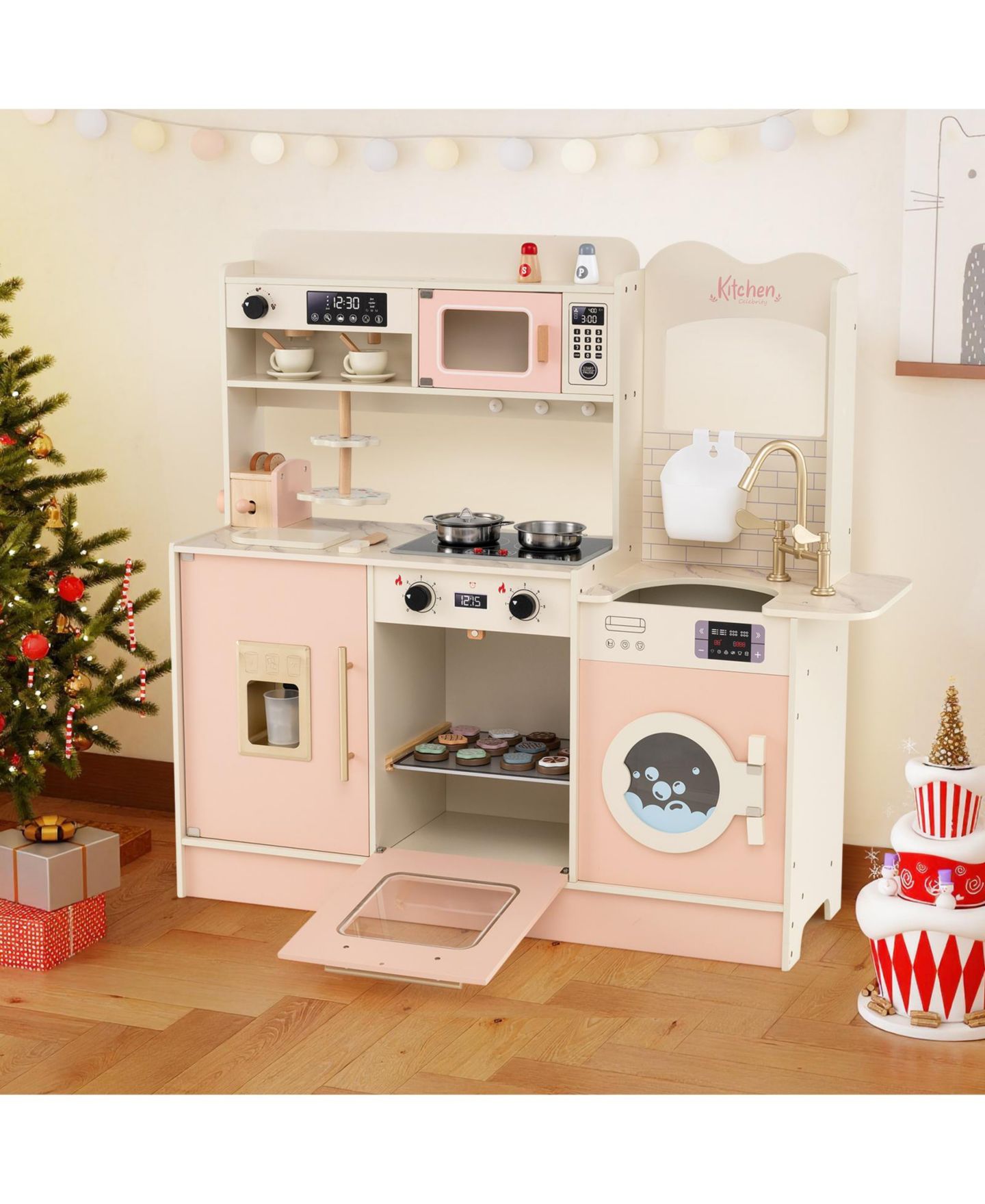 Детские игрушки Slickblue Interactive Lights and Sound 25-Piece Play Kitchen, Ages 3+, цвет: Розовый — фото 2