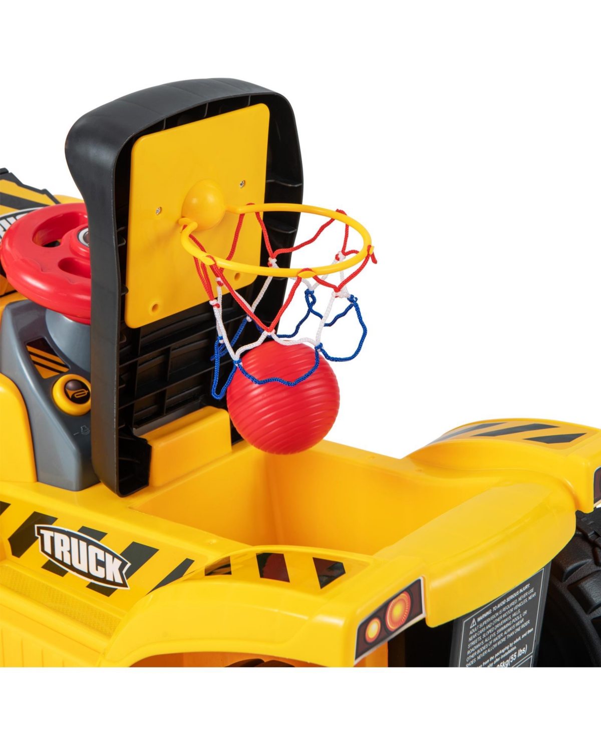 Slickblue Ride On Excavator 6V for Kids with Fun Digger and Basketball Hoop-Yellow