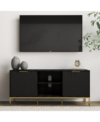 Modern TV Stand with Wave Doors and Accents