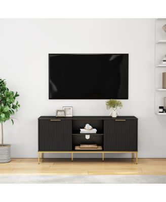 Modern TV Stand with Wave Doors and Accents