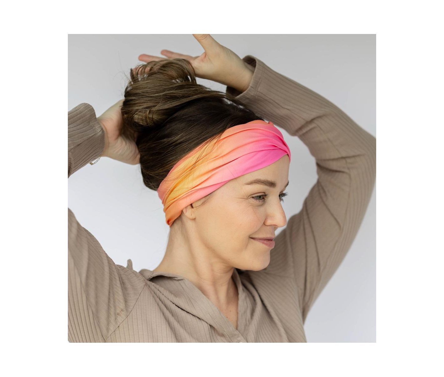 Женские аксессуары Headbands of Hope Limited Edition Luxe Tube Turban - Sunset Ombre, цвет: Розовый / Оранжевый — фото 2