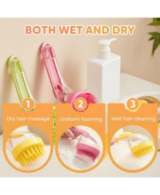 2pcs Pet Bath Brush With Shampoo Dispenser Massage For Dogs Cats Easy Washing Short Long Hair Coarse Fine Teeth