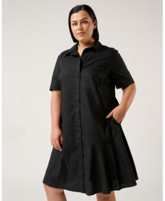 Plus Size Obsidian Collered Button-Front Mini Shift Dress