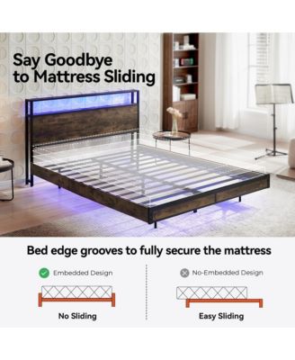 Bed Frame With Led Lights, Industrial Platform Bed With Charging Station