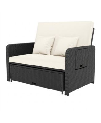 PE Wicker Outdoor Daybed with 4-Level Adjustable Backrest and Ottoman
