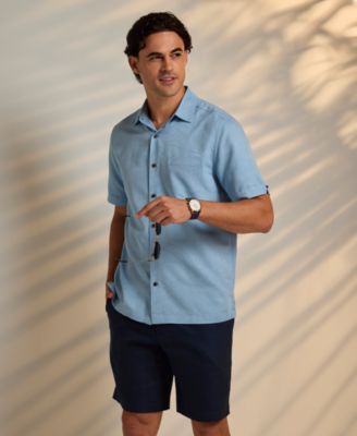 Men's Palm Print Short-Sleeve Button-Down Shirt