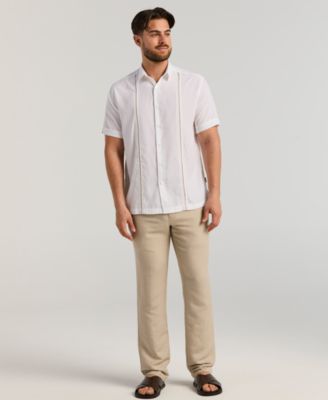 Men's Pick Stitch Panel Short Sleeve Button-Down Shirt