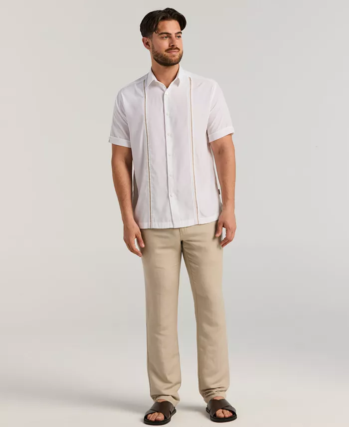 Men's Pick Stitch Panel Short Sleeve Button-Down Shirt - thumbnail 2