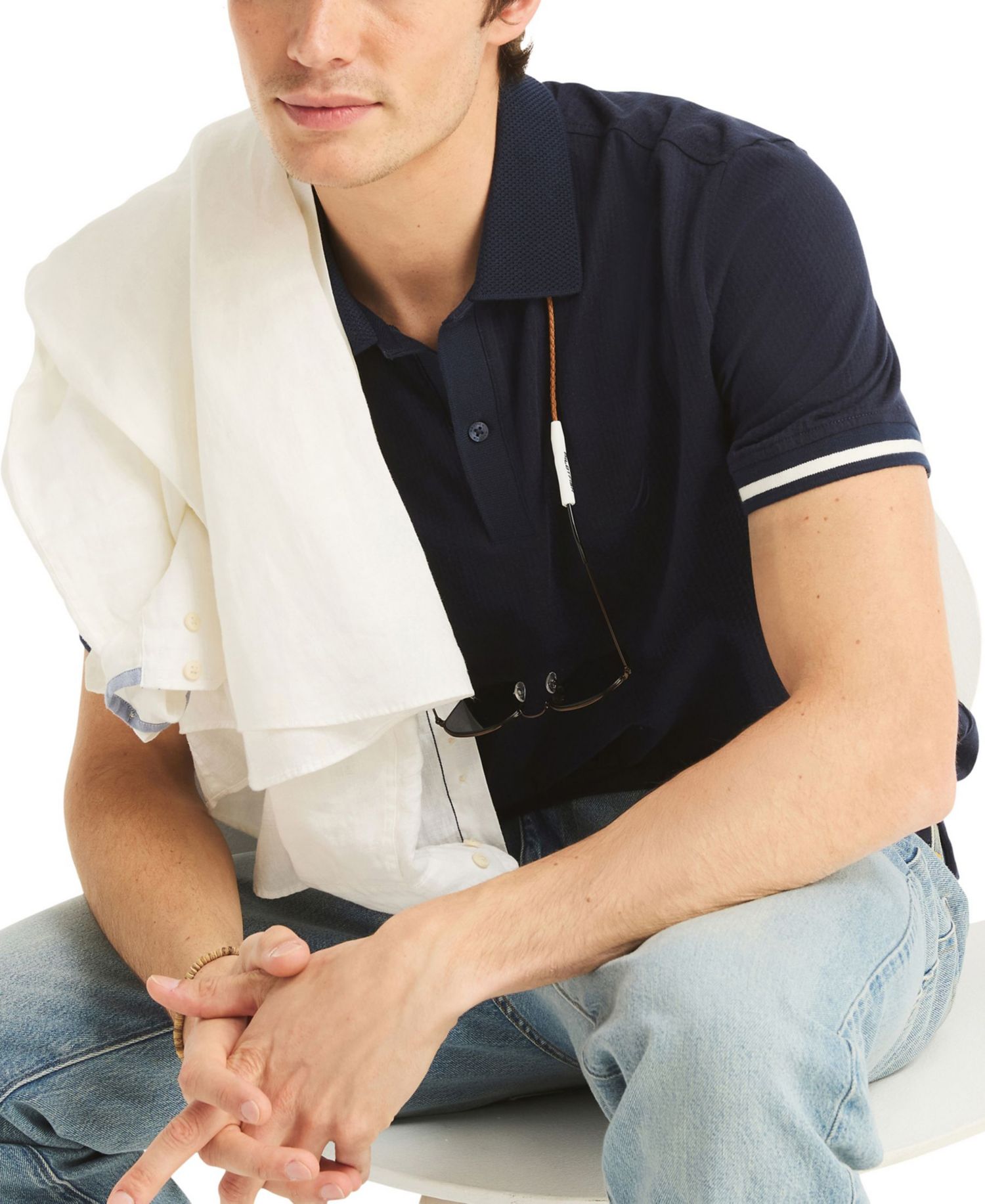 Men's Short-Sleeve Compact Seersucker Polo Shirt