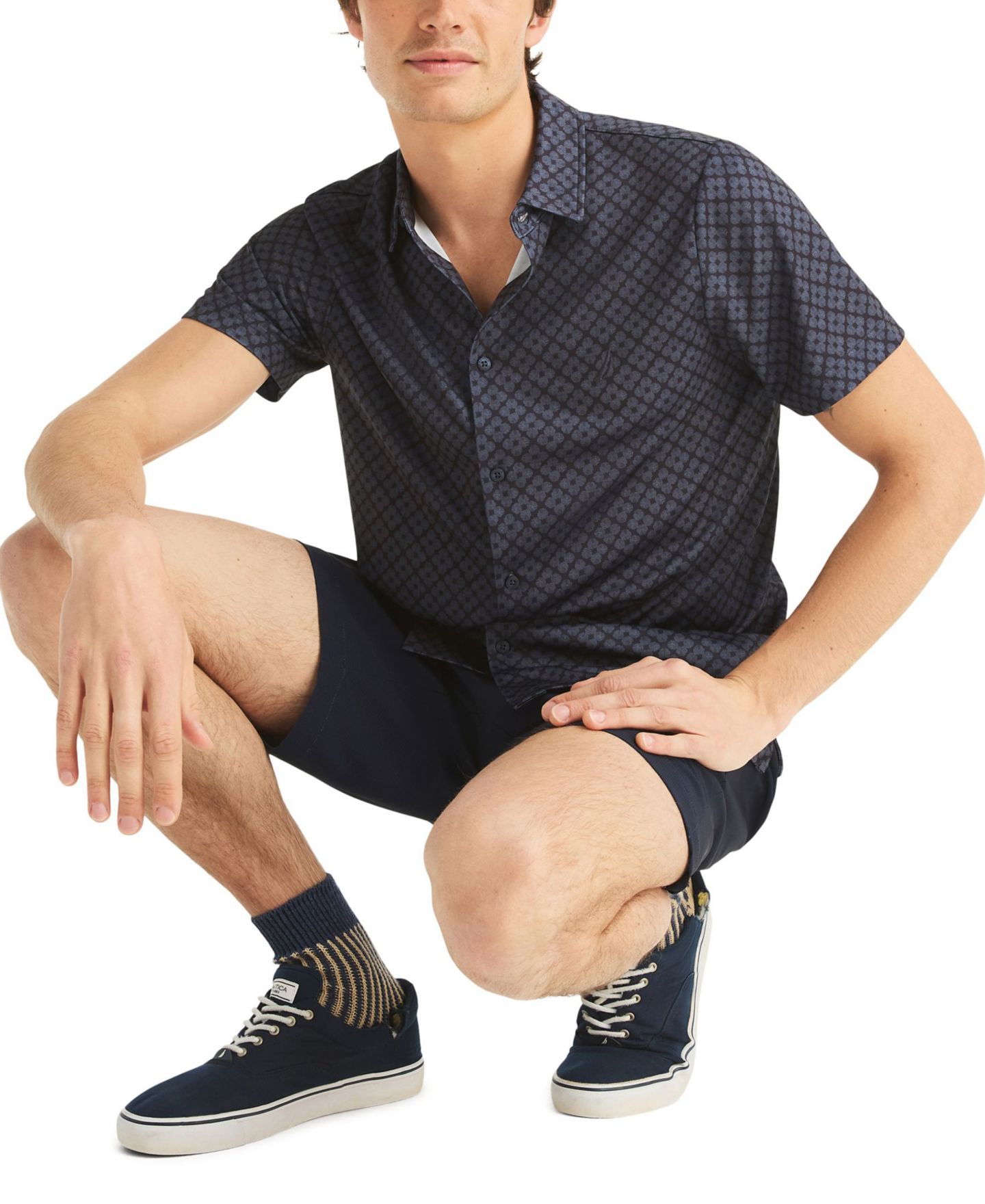 Мужская рубашка Nautica Short-Sleeve Geo Printed, цвет: Тёмно-синий — фото 3