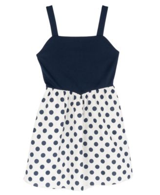 Girls' 7-16 Knit Ponte To Polka Dot Dropwaist Short Dress