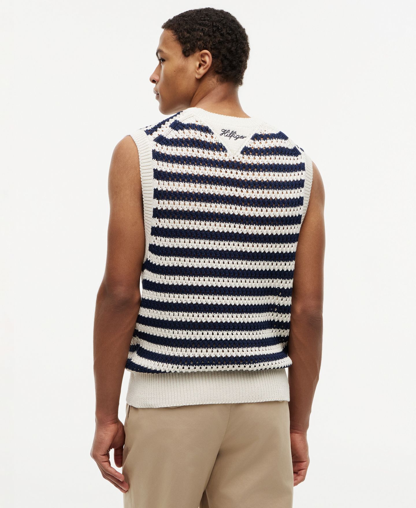 Мужской жилет Tommy Hilfiger Open Knit Sweater Vest, цвет: Слоновая кость / Карбоновый тёмно-синий — фото 5