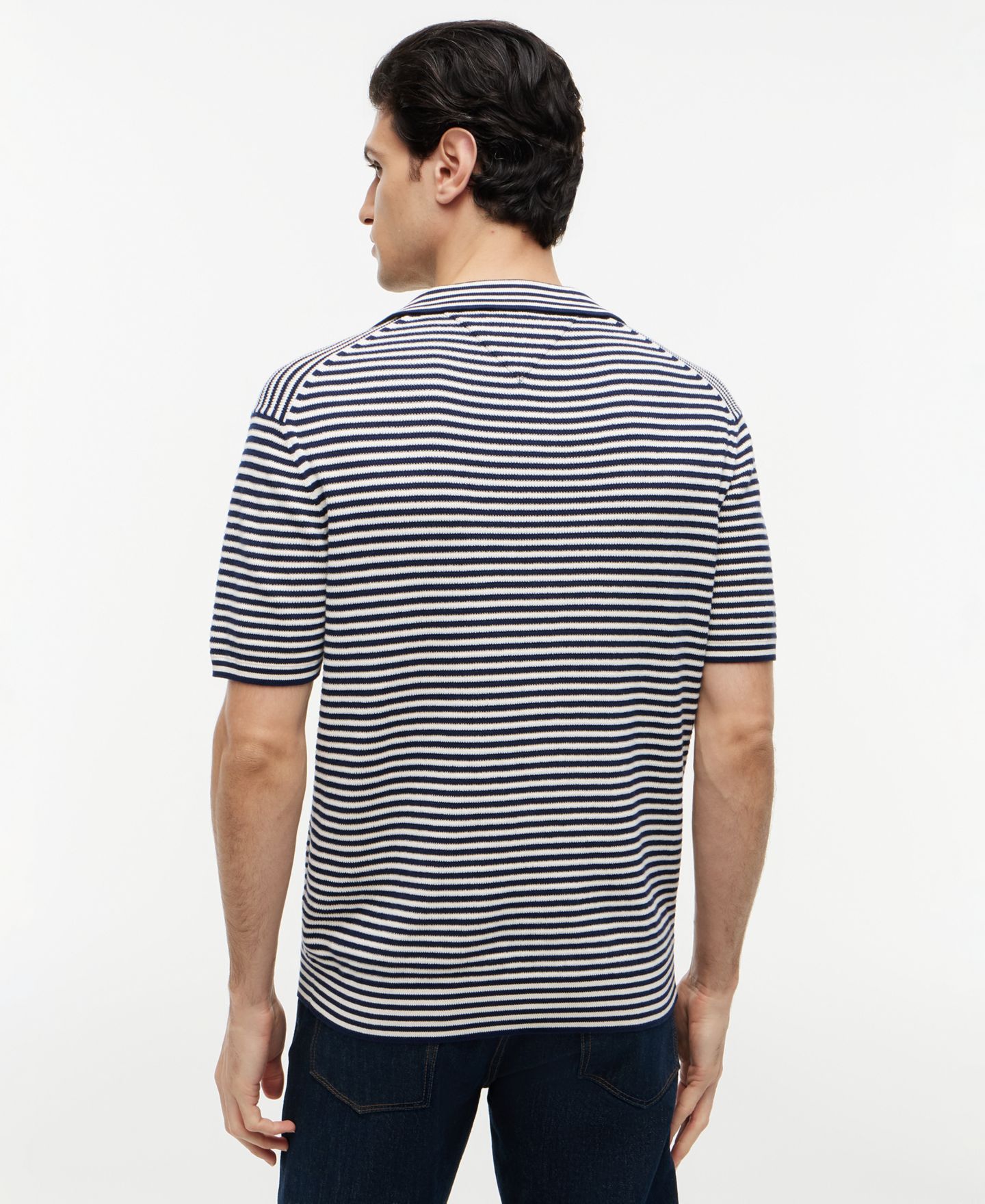 Мужской свитер Tommy Hilfiger Structure Short-Sleeve Johnny Collar Polo Sweater, цвет: Карбоновый тёмно-синий / Слоновая кость — фото 4