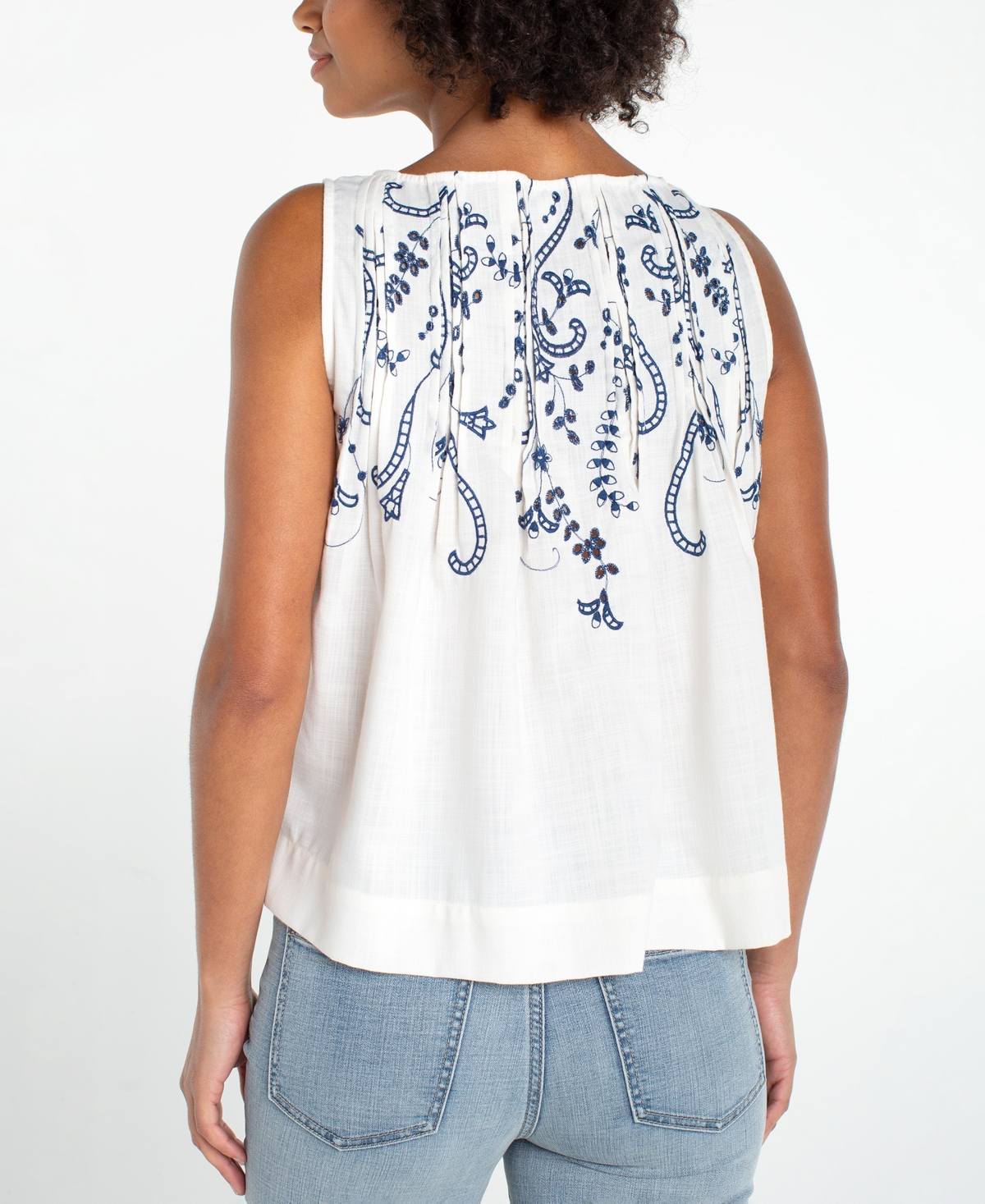 Liverpool Los Angeles Petite Boat Neck Embroidered Blouse