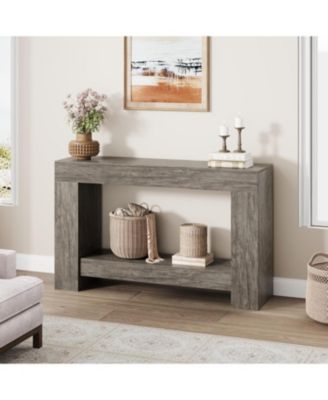 Entryway Console Table, Farmhouse 2-Tier Entryway Table, Long Sofa Accent Table Behind Couch Table with Open Storage for Entrance
