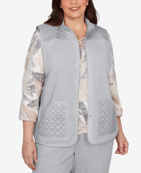 Женские жилеты Alfred Dunner Plus Size Comfort & Joy Quilted Snap Front Vest