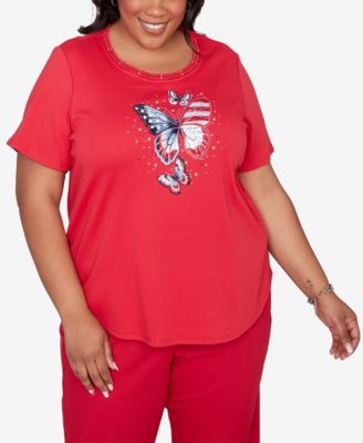 Plus Size Lady Liberty Sparkling Americana Butterfly Crewneck T-shirt