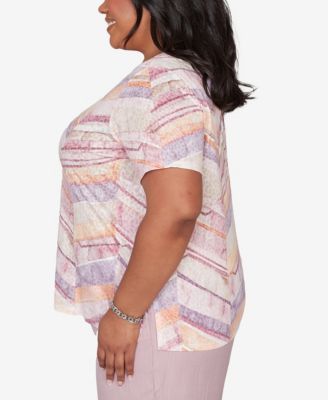 Plus Size Vintage Charm Chevron Geometric Crewneck T-Shirt