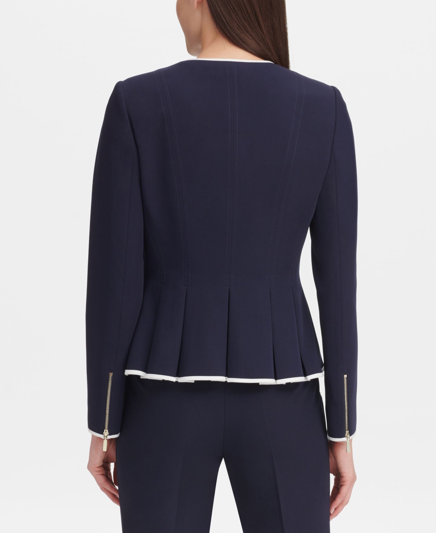Женская куртка Tommy Hilfiger Zip-Front Peplum, цвет: Тёмно-синий / Слоновая кость — фото 5