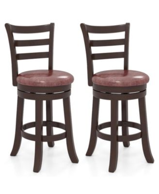24 in Swivel Upholstered Faux Leather Counter Height Bar Stools Set of 2 and Wrap-Around Footrest