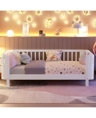 Wood Low Profile Twin Platform Bed with Rails