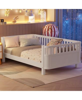 Wood Low Profile Twin Platform Bed with Rails