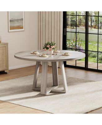 Round Dining Table for 4-6, 47" Circle Dining Room Table with Wooden Cross Pedestal Base, Modern Kitchen Table for Living Room(Table Only